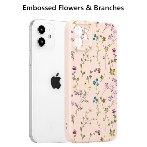Image of RALEAVO Floral Case for iPhone 12, Flower Branch Pattern Design Cute Cover Case for Girls Women Slim Thin Soft Silicone Shockproof Anti-Slip Phone Case for iPhone 12 (6.1 inch),Pink | for iPhone 12 Case with Cute Flower Branch Pattern Design,Pretty Case for Girls Women,Soft Silicone Shockproof Cover