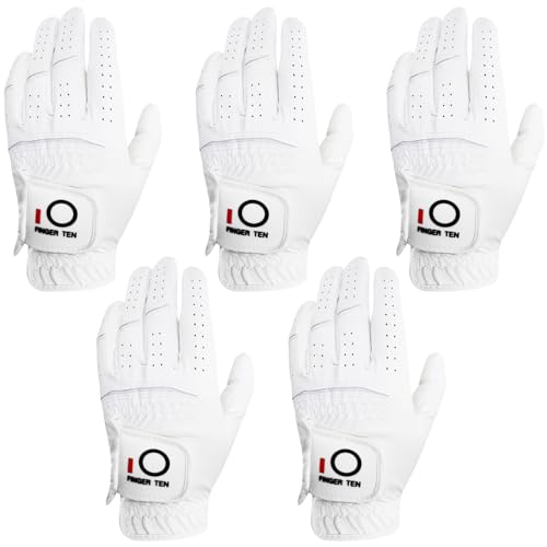 VEASAERS Golf Gloves Men Left Right Hand Value 5 Pack, Rain Grip All Weather Enhance Performance Comfortable, Fit Size Small Medium ML Large XL (5 Pack White, X-Large, Left)