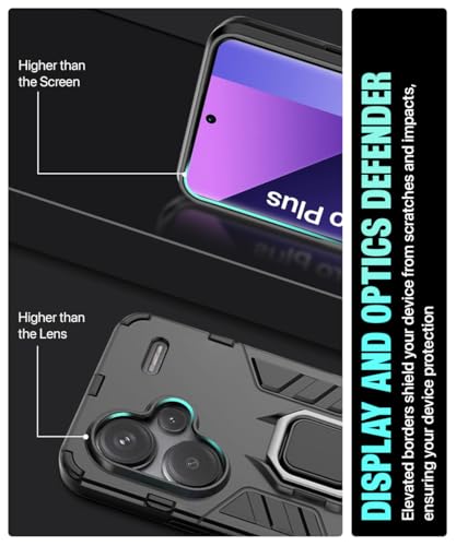 Image of WOW IMAGINE Shock Proof Back Case Mobile Cover for Xiaomi Mi Redmi Note 13 Pro Plus 5G | Back Cover Case (Tough Armor | Hybrid PC + TPU | Ring Holder & in-Built Kickstand | Black)
