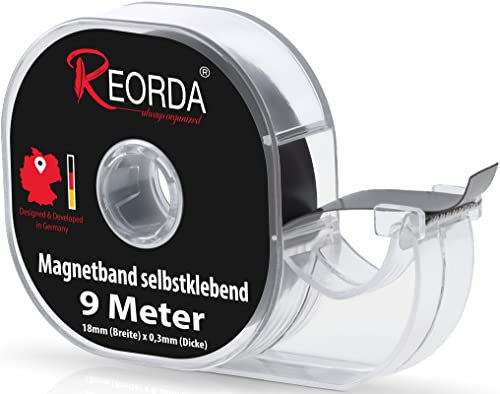 Reorda - Bande magnétique - 9m Auto-adhésive en distributeur à puissance magnétique optimisée - Bande magnétique à applications multiples - Bande magnétique individuelle I Tableau magnétique Cover
