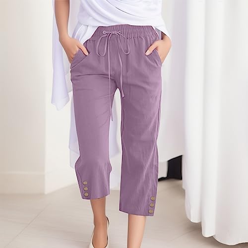 Pantacourt d'été 3/4 pour femme fluide à taille élastique - 2