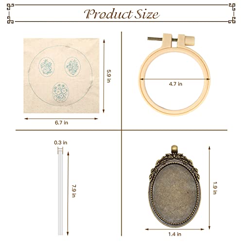 Image of ZOCONE 3 Packs Embroidery Necklace Kit, Embroidery Pendant Kits Mini Cross Stitch Kit with Hoop, Necklace, Pendant, Beads, Stamped Pattern Cloth, Instructions, etc., Embroidery Kits for Adults