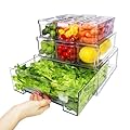 YINGRACE 10 Pack Fridge Organizer Bins, Stackable Refrigerator Organizers and Storage, With a Pull-out Large Drawer, BPA-Free Clear Containers For Fruit, Vegetable, Drinks