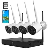 Security Camera NVR System 4Pcs 1080P Night Vision WiFi Waterproof Security Surveillance Cameras wit