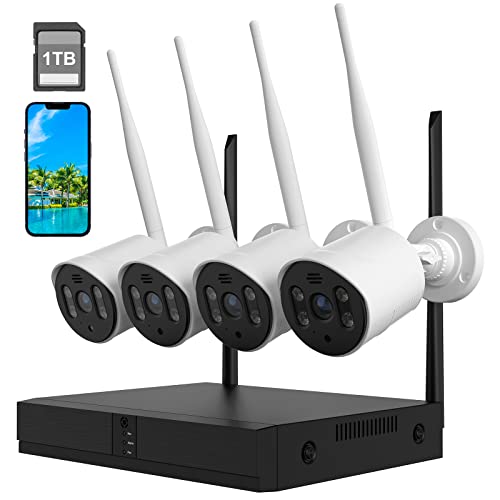 Security Camera Nvr System 4Pcs 1080P Night Vision Wifi Waterproof Security Surveillance Cameras With Pre-Installed 1Tb Hard Drive And Two-Way Audio,8 Channel Nvr Dc Power #TOP1