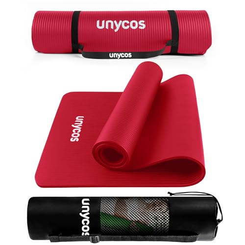 unycos - Esterilla de Deporte, Yoga, Pilates y Fitness, Gruesa (15 mm) Antideslizante【E-Book】Correa y Bolsa de Transporte, Colchoneta NBR para Gimnasio en Casa 183x60 cm | 72,04'x23,62' (Rojo)