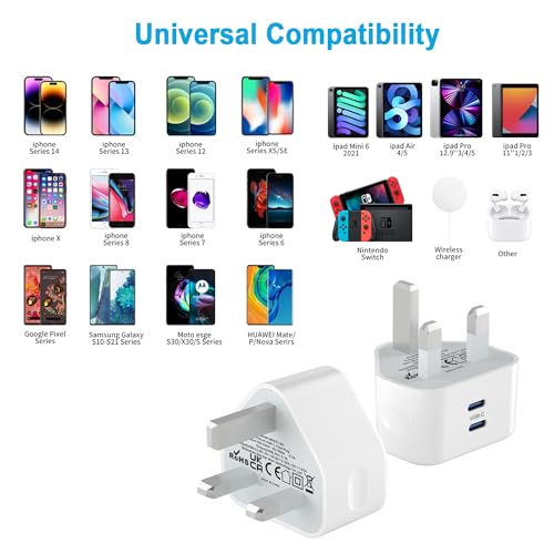 USB C Plug Fast Charge Dual Plug,20W For Apple iPhone 16 Plug Dual Port USB Type C Wall Charger Plug Adapter UK Charging for iPhone 15/14/14 Pro/14 Pro Max/13/13 Pro Max/12/12 Pro Max/11 Pro/iPad USB C Plug Fast Charge Dual Plug,20W For Apple iPhone 16 Plug Dual Port USB Type C Wall Charger Plug Adapter UK Charging for iPhone 15/14/14 Pro/14 Pro Max/13/13 Pro Max/12/12 Pro Max/11 Pro/iPad