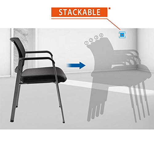 Clatina Mesh Back Stacking Arm Chairs With Upholstered Fabric Seat And Ergonomic Lumber Support For Office School Church Guest Reception Grey #TOP4
