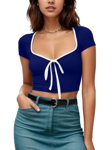 Image of Aahwan Women's Royal Polyester Regular Fit Cropped Top