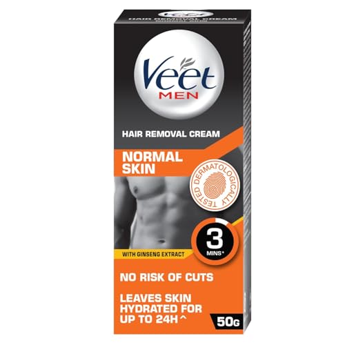 Image of Veet Hair Removal Cream for Men, Normal Skin - 50g | No Risk of Cuts | Dermatologically Tested | Leaves Skin Hydrated For Up to 24Hrs | Works in just 3 mins