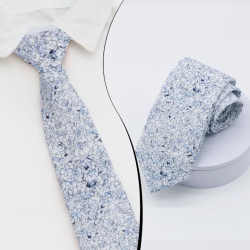 Image of Luckyvestir Ties for Men, Sage Green Cotton Floral Tie 2.76 inch Flower Printed Men's Neckties for Wedding /Groomsmen /Suit /Party