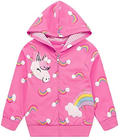 Popshion Baby Girls Unicorn Sweaters Zipper Rainbow Hooded Sweatshirt Toddler Coat Hoodies Outerwear Kids Winter Jacket 6t