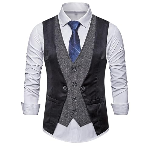 Men's Suit Vest Spring Summer Vintage Patchwork Fake 2-Piece Button Casual Suit Vest Waistcoat for men2