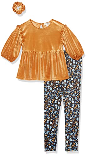 Image of Speechless Girls' Long Sleeve Velour Top, Legging, and Scrunchie Set