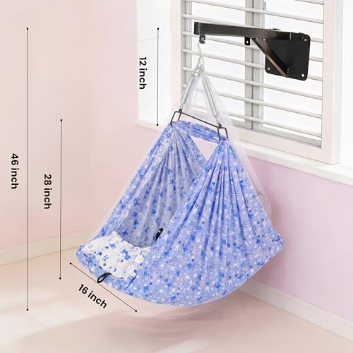 Image of Axmon Baby Cradle Jhula | Heavy Duty Iron Frame Kids Cradle | Weight Capacity Up to 20 kg | Baby Swing Hanger with 1 Inch Support Sheet, Pillow, Safety Belt & Mosquito Net | Blue