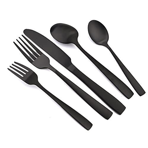 Couverts en acier inoxydable mat noir et or de qualité supérieure avec couteau de table