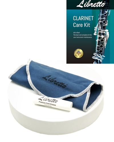 Libretto Clarinet Cleaning Swab Kit – Blue Teardrop-Shaped Pull-Through Microfiber Swab and 0.16 oz Cork Grease
