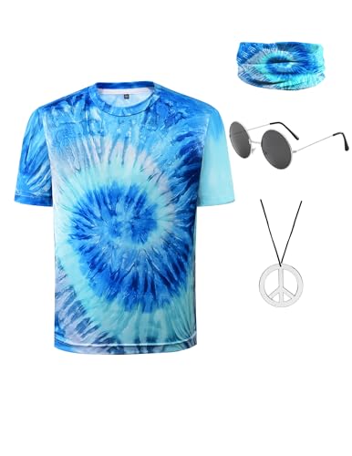 Disfraz hippie infantil 4 piezas 60s 70s azul miniatura 1