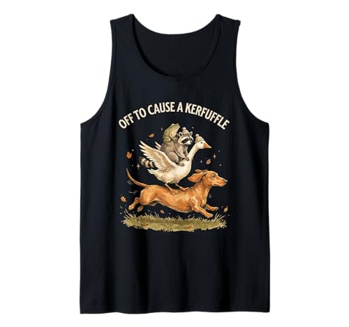 Off to Cause A Kerfuffle Frog Raccoon Goose Riding Dachshund Tank Top