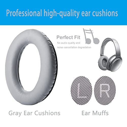 Cuscinetti Auricolari di Ricambio Imbottiture per Bose QuietComfort Quiet Comfort 35 II QC35 QC2 QC15/ QC25 Sound True/ AE2/ AE2i/ AE2 wireless AE2-W Con pelle e proteina memory foam (Grigio)