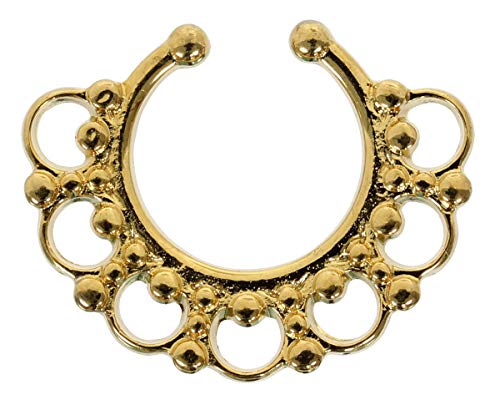 Pain-is-Art Piercing falso para el septum con perlas tribal, de acero quirúrgico dorado Cover