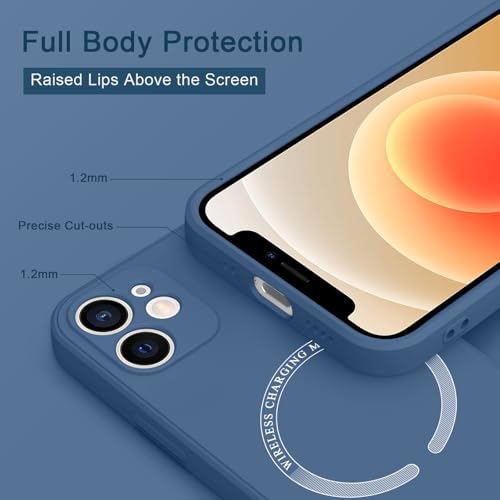 Image of Meliya Magnetic Case for iPhone 12mini Phone Case with MagSafe, Camera Protection Ultra Slim Shockproof Bumper Liquid Silicone Case with Microfiber Lining,Navy Blue