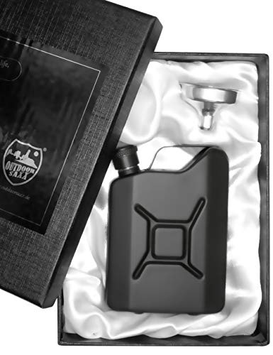 Outdoor Saxx - Stainless Steel Hip Flask Sprit Petrol Can Look Pocket Bottle Drinking Bottle for Whiskey Schnapps in Gift Box 150 ml Black - Image 2