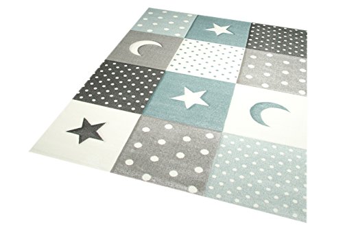 Traum Kindertapijt Baby kinderkamer Baby tapijt Star Moon in blauw turquoise grijs crème maat 120 cm Rund - Afbeelding 3