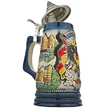 EVERSTYLE Bierkrug mit Deckel – Traditioneller Deutschland...