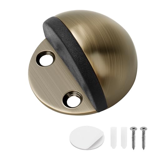 Self-Adhesive Door Stoppers for Floor, Floor Door Stop Mounted Half Moon, Oval Stainless Steel Floor Door Stoppers, with Screws and self-Adhesive with Glue for Hard Floor Glass(Bronze,1 Pcs)