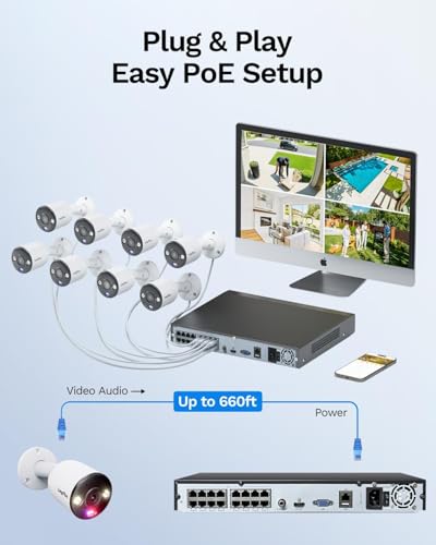 Image of LongPlus 4K PoE Security Camera System, 12MP H.265+ 16CH NVR with 4TB HDD for 24-7 Recording, 8pcs Wired Home Security Camera System, Person Vehicle Detection, CCTV for Home Businesses, LP8MEF8B1
