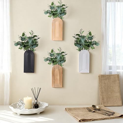DREAMLOOM 2 Pack Wooden Wall Vases with Fake Plants, Wall Hanging Planters Boho Modern Farmhouse Indoor for Narrow Spaces Entryway Bathroom Home Office Decoration, Brown by DREAMLOOM - Image 6