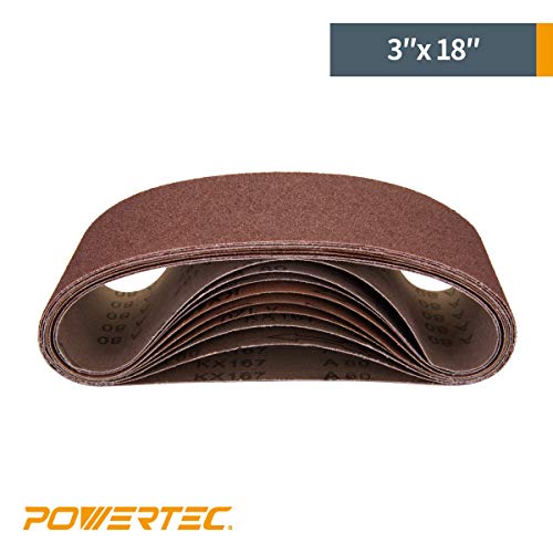 Powertec 110801 3 X 18 Inch Sanding Belts | Aluminum Oxide Sanding Belt Assortment, 2 Each Of 40, 60, 80, 100, 120 Grits | Premium Coarse To Medium Sandpaper For Portable Belt Sander – 10 Pack #TOP2