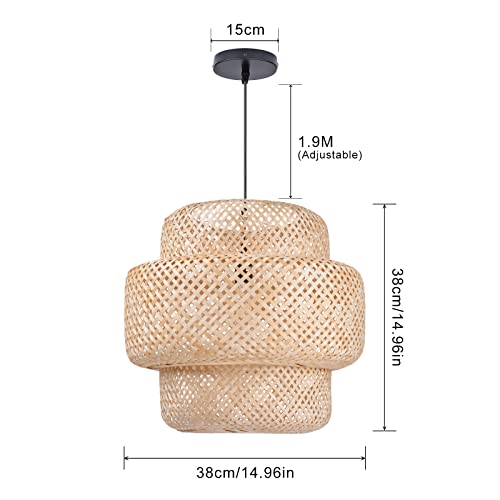 Arturesthome Bamboo Pendant Light For Kitchen Island,Home Decor Lampshade Chandeliers,Rattan Hand-Woven Hanging Lighting Fixture, Creative Craft Lights(38Cmx38Cm) #TOP5