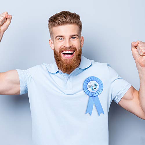 WILLBOND 2 Pieces Daddy and Mommy to Be Tinplate Badge Pin, Gender Reveal Party Favor, Rosette Button Pins with Ribbon, New Dad Mom Gifts for Baby Shower Party Celebration(Pink, Blue)