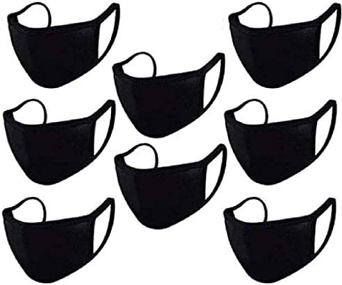 Reusable Fashion Protective Face Mask by seilliet, Washable Unisex Face Shield, Breathable Mouth Masks, for Cycling Camping Travel, Black - 8 Pack