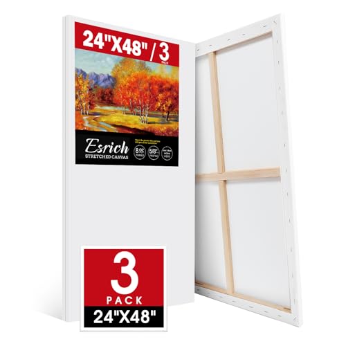 ESRICH Long Canvas for Painting 24x48 Inch 3Pack Stretched Canvas for Painting Primed Acid-Free Cotton Rectangular Blank Canvases Art Paint Canvases for Oil Watercolor Acrylic Paint Gouache