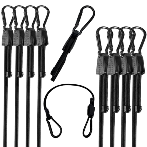 60 Inch Bungee Cord with Aluminum Alloy Hook, 8 Pack Superior Rubber Heavy Duty Straps Strong Elastic Rope for Outdoor Tent, Luggage Rack, Camping, Cargo, Bike,Storage. (60 Inch-Black-Adjustable)