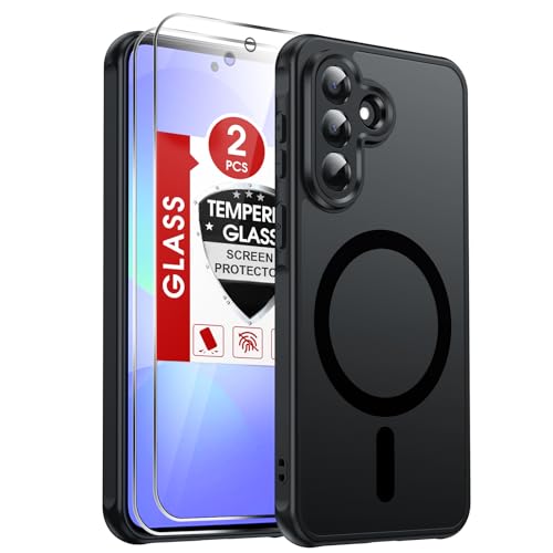LeYi for Samsung A37 Phone Case: Magnetic Galaxy A37 5G Phone Case [Fit for MagSafe] with 2 Tempered Glass Screen Protector & Full Camera Protection Translucent Matte Back Slim Cover Black