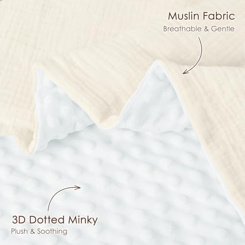Image of Baby Blankets for Boys Girls, Soft Nursery Minky Blankets with Muslin and Dotted Fleece Back 30x40 inches, Receiving Bed Quilt for Newborn, Infants, Toddlers (Butter)