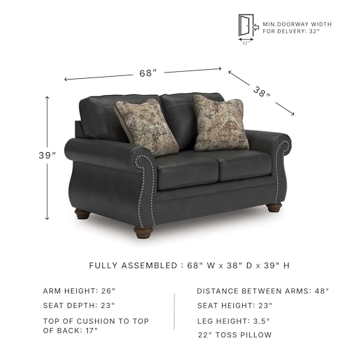 Image of Signature Design by Ashley Chatterton Loveseat, Traditional Faux Leather Couch with Nailhead Trim, No Assembly Required, Ideal for Living Rooms and Small Spaces, Granite, 68 inch W