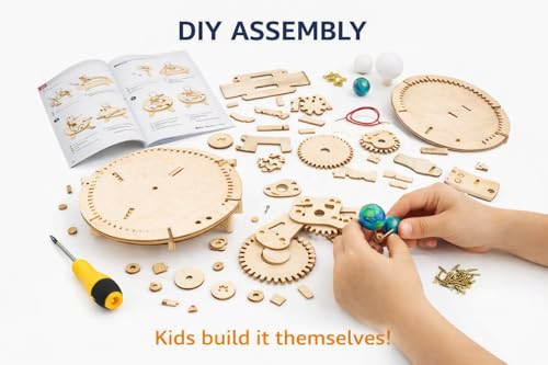Image of Space Orrery Sun-Earth-Moon System Wooden STEM Science Toy | DIY Mechanical Planet Model | Educational Astronomy Kit for Kids 8+ | School Project & Gift (Space Instrument)