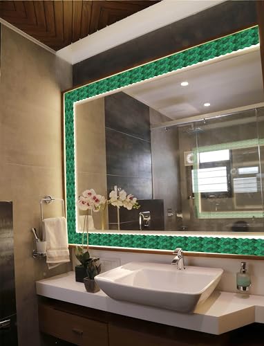 Image of WallDesign Leafy Emerald Tile Sticker - 4 in X 10 Feet Self-Adhesive Durable Border Roll for Bathroom, Kitchen, Counter, Wall, Home Decoration