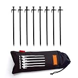 Lywencom Tent Stakes,Multi-Purpose w/Bag Heavy-Duty Steel Tent Pile Ground Nail, Solid Metal Pile for Outdoor Mountain Camping, Hiking and Mountaineering, 11.8 Inch Forged Steel Tent Nails(8-Pack)