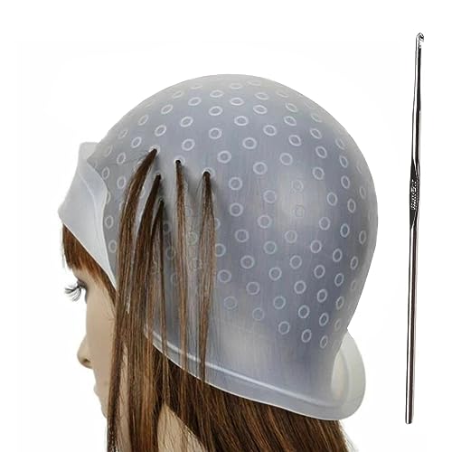 Tomtary Highlighting Cap, Silicone Highlighting Cap with Hook Professional Reusable Highlighting Caps and Hook Kit Hairdressing Dyeing Staining Tools for Women Men