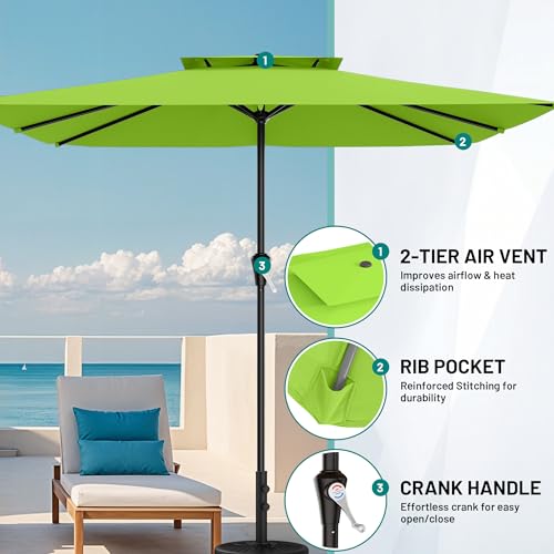 Image of AreShark 8'x10' 2 Tiers Rectangular Patio Umbrella - Outdoor Umbrella Waterproof UV Protection, Market Table Umbrella w /Crank for Pool, Backyard, Deck(Apple Green)