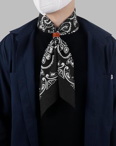 27.5 Inches Western Bandana Scarf With Leather Scarf Buckle, 100% Cotton Neck Scarf for Men Cowboy Scarves4