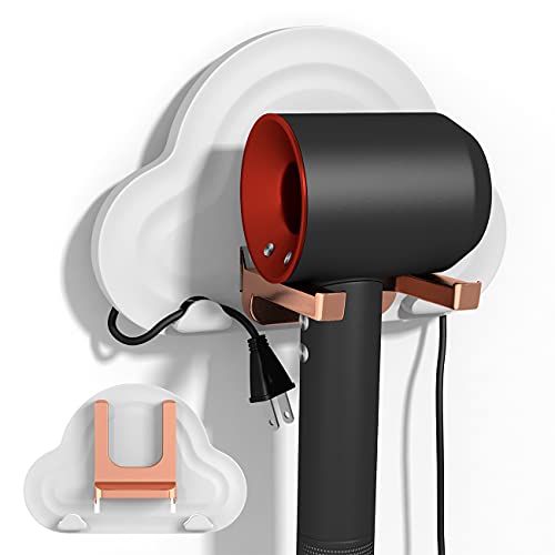 TEKITSFUN Hair Dryer Holder Wall Mounted Self Adhesive Blow Dryer Rack Multi-Functional Bathroom Storage Dryer Rack ï¼ˆWhiteï¼‰