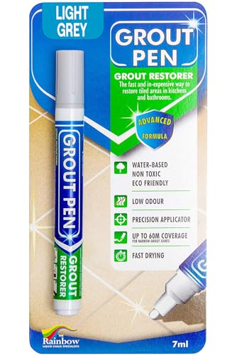 Grout Pen Light Grey Tile Paint Marker: Waterproof Grout Paint Tile Grout Colorant and Sealer Pen - Light Grey Narrow 5mm Tip (7mL)