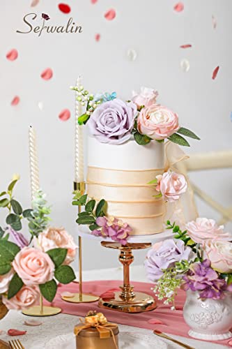 Serwalin Artificial Flowers Fake Silk Flowers Combo Realistic Mixed Roses Box For Diy Wedding Bridal Bouquets Centerpieces Arrangements Faux Flowers With Stems Home Party Decoration, Pink&Lilac #TOP2